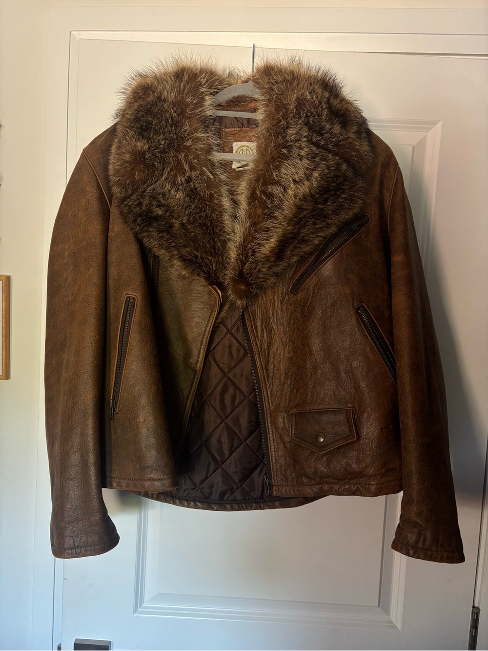 Women’s Brown Leather Jacket with Fur Collar